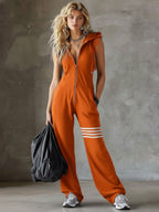 Hooded Sleeveless Jumpsuit with Zip Front and Wide Leg
