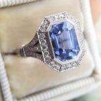 Blue Stone Crown Ring with Vintage-Style Setting and Regal Shape
