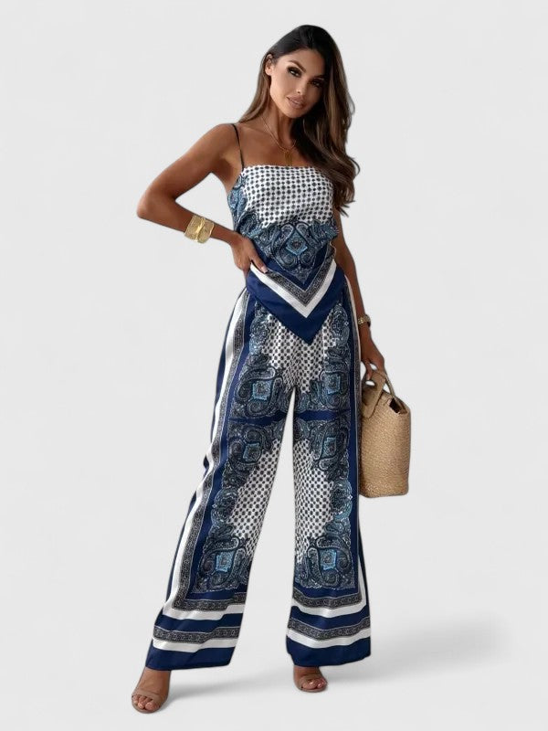 Fitted Two Piece Set with Tie Detail Trousers