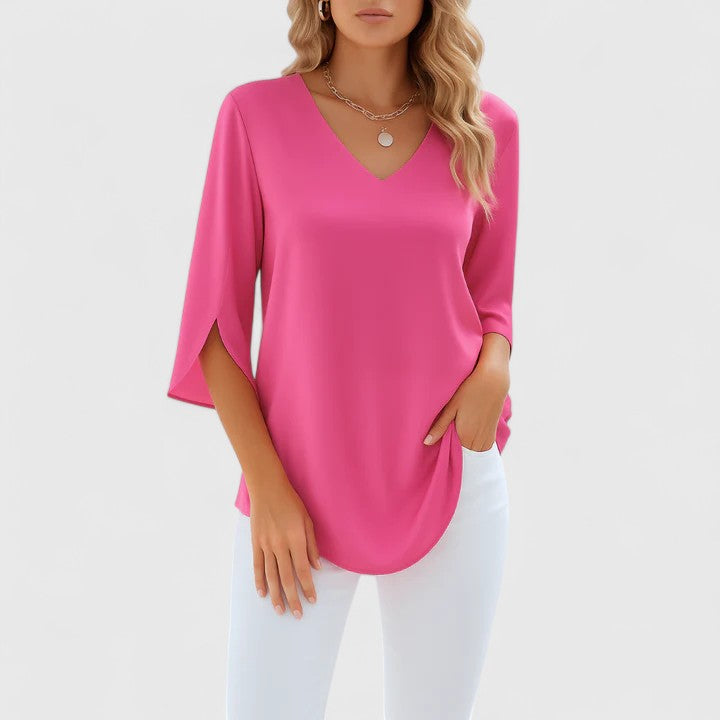 Blusa con escote de pico profundo y detalle de abertura en la manga