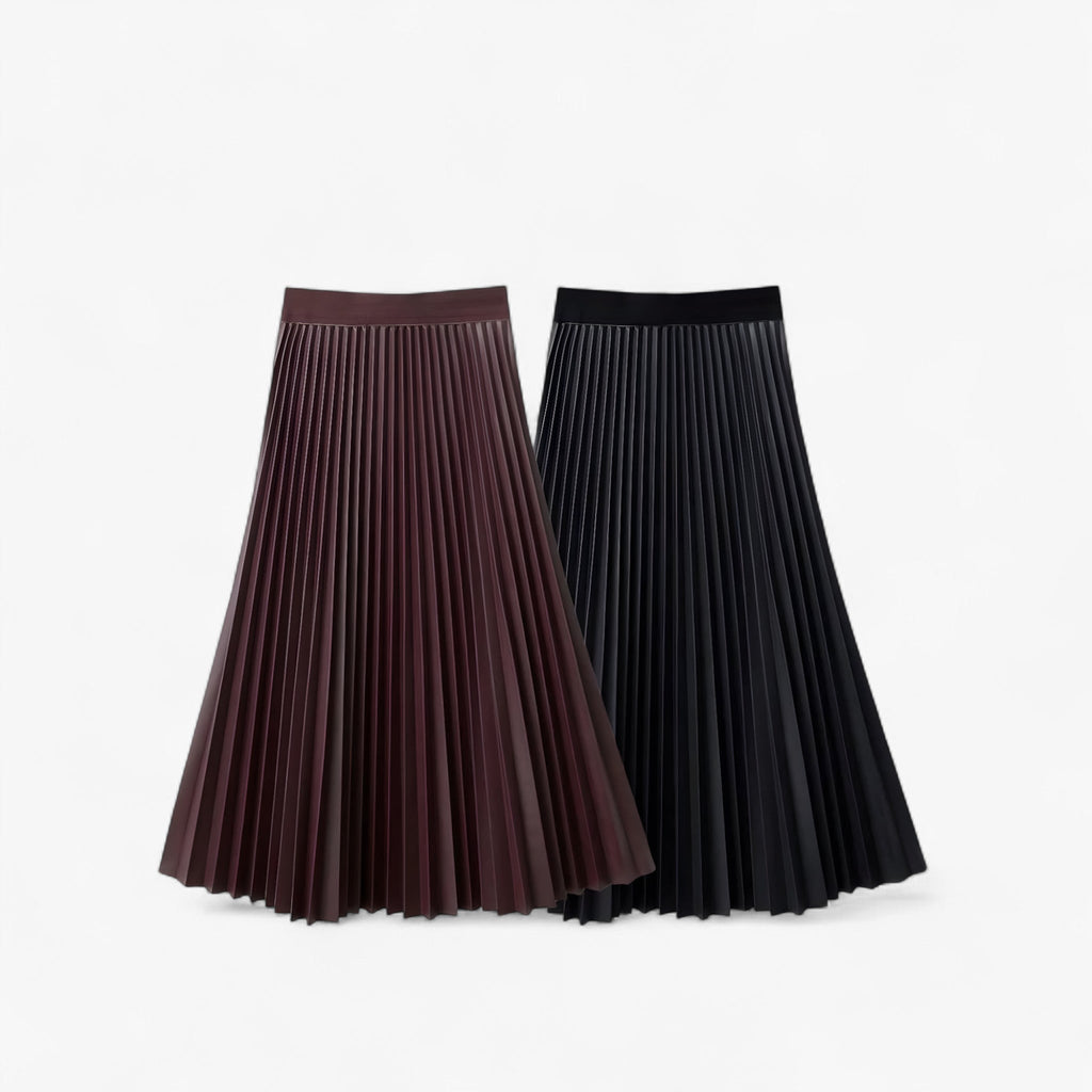 Pleated Eco-Leather Skirt with Elastic Waist for Day to Night
