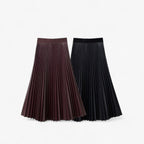 Pleated Eco-Leather Skirt with Elastic Waist for Day to Night