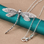 Dragonfly Pendant Necklace with Delicate Wings in Silver Colour