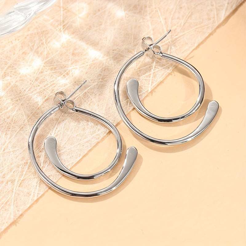 Vintage Patchwork Earrings in Silver Colour with Mixed Textures