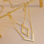Retro Geometric V-Pendant Necklace in Gold Colour with Sharp Lines