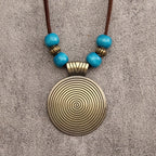 Vintage Zodiac Wooden Bead Pendant Necklace with Natural Texture