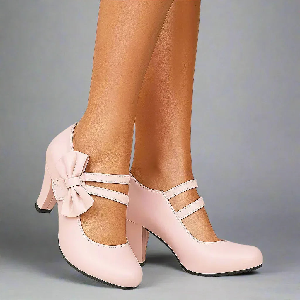 Oversized Bow Heels with Sculpted Block Heel
