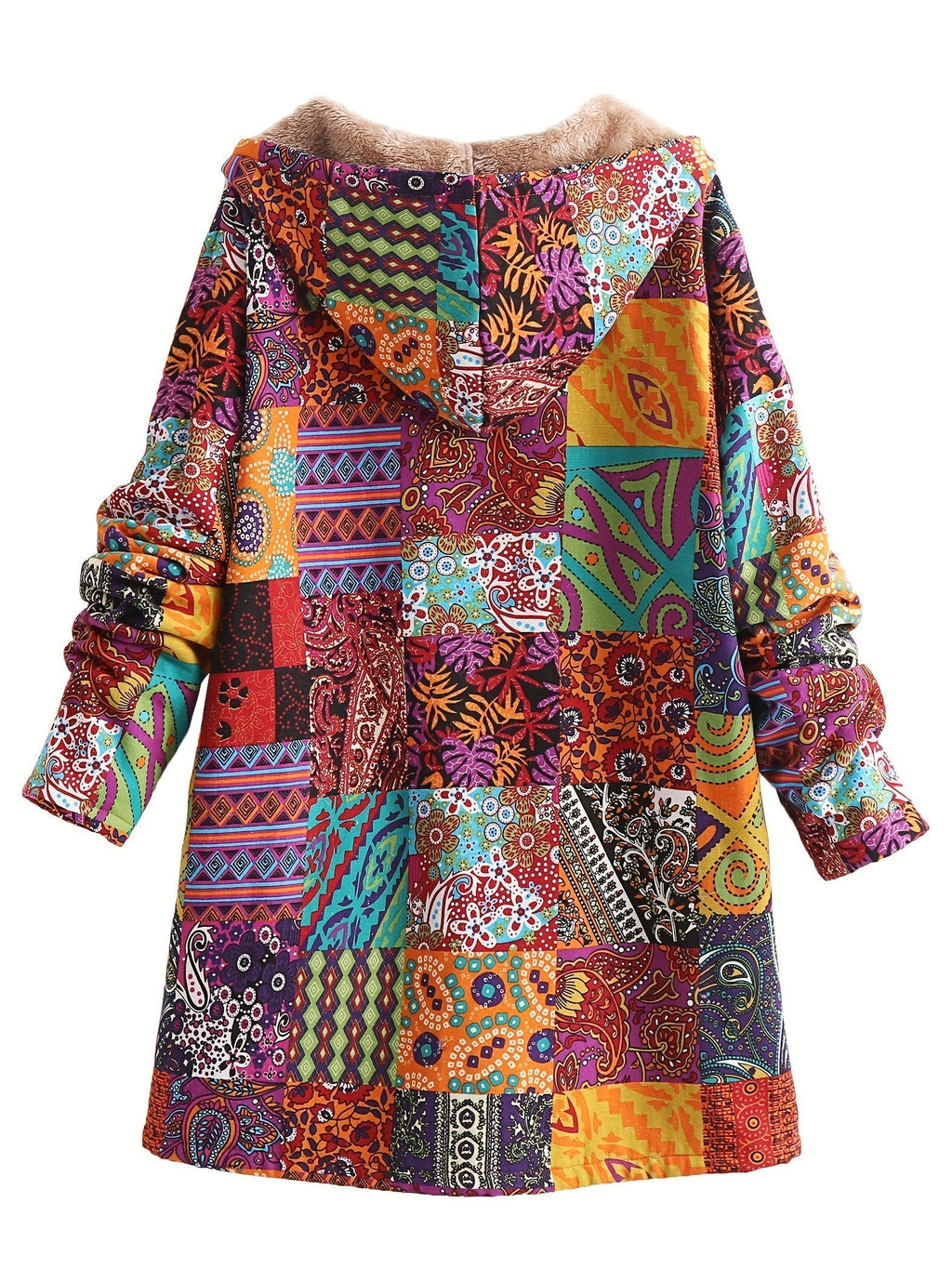 Patchwork Hooded Jacket with Lined Interior