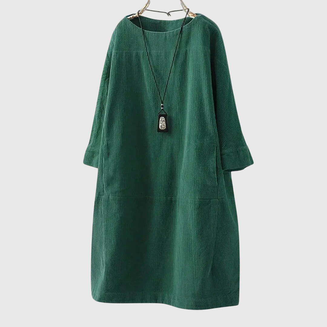 Corduroy Midi Dress with Relaxed Silhouette