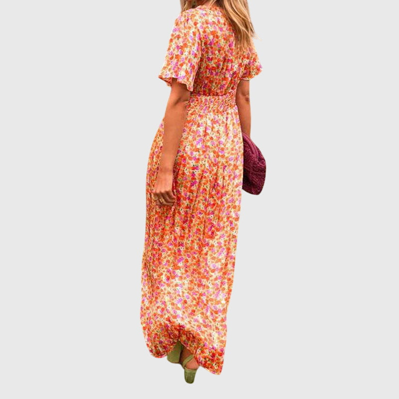 Floral V-Neck Summer Dress with Defined Waist