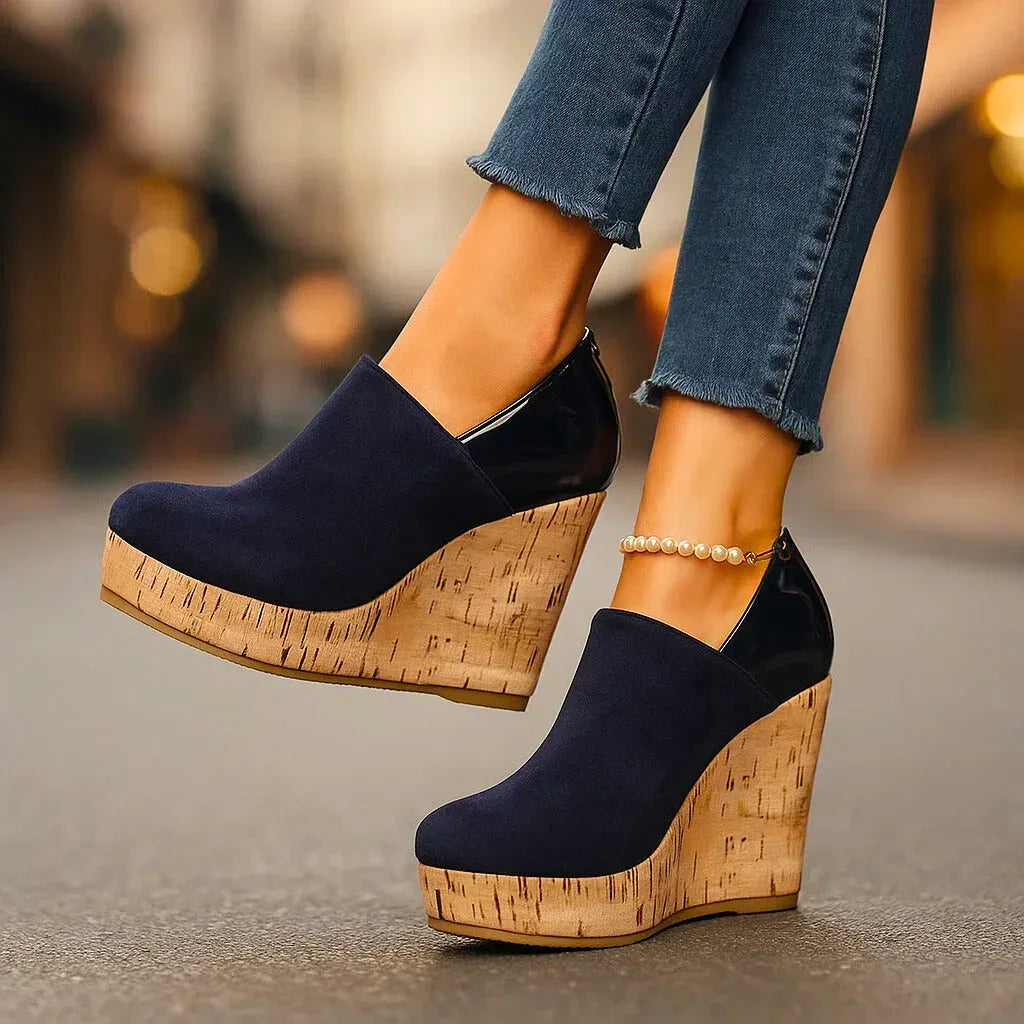 Suede Look Wedge Platforms with Cork Sole