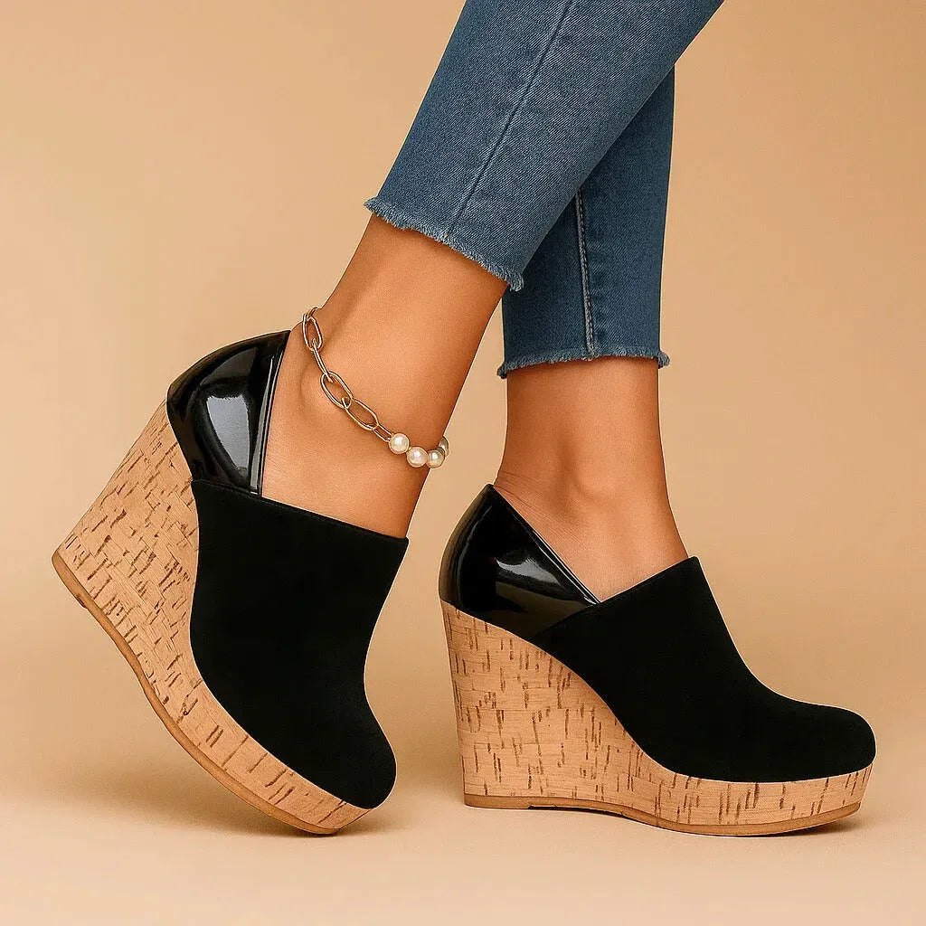Suede Look Wedge Platforms with Cork Sole