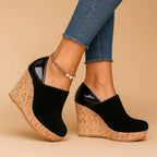 Suede Look Wedge Platforms with Cork Sole
