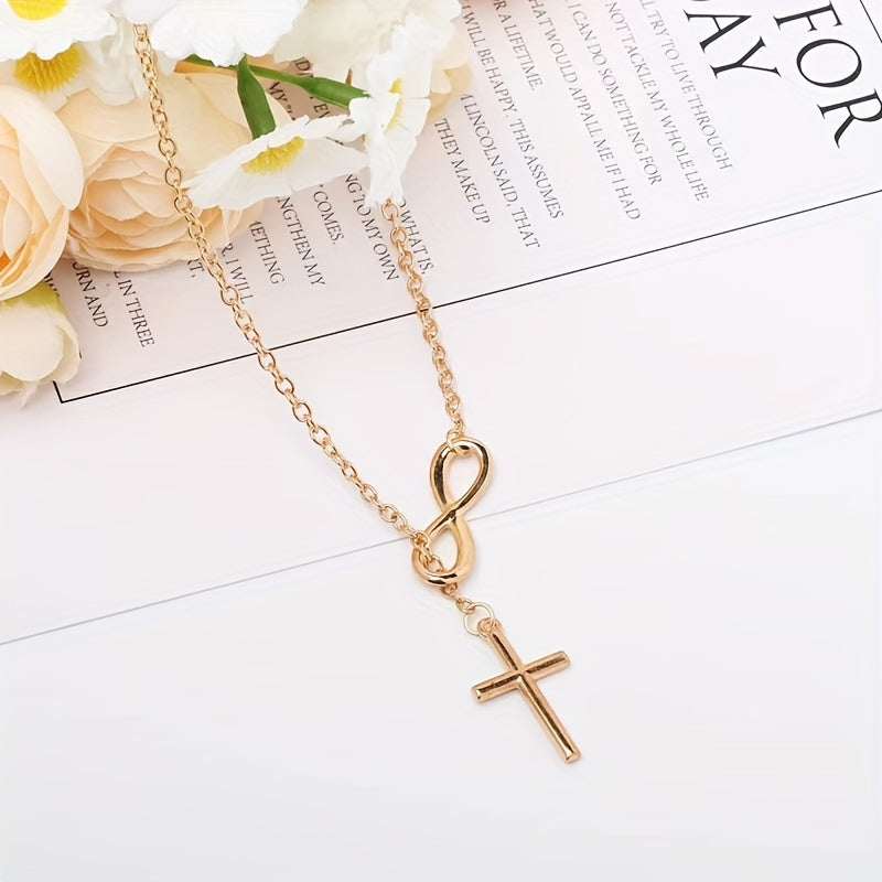 Simple Infinity Cross Short Necklace in Gold Colour