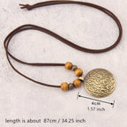 Vintage Zodiac Wooden Bead Pendant Necklace with Natural Texture