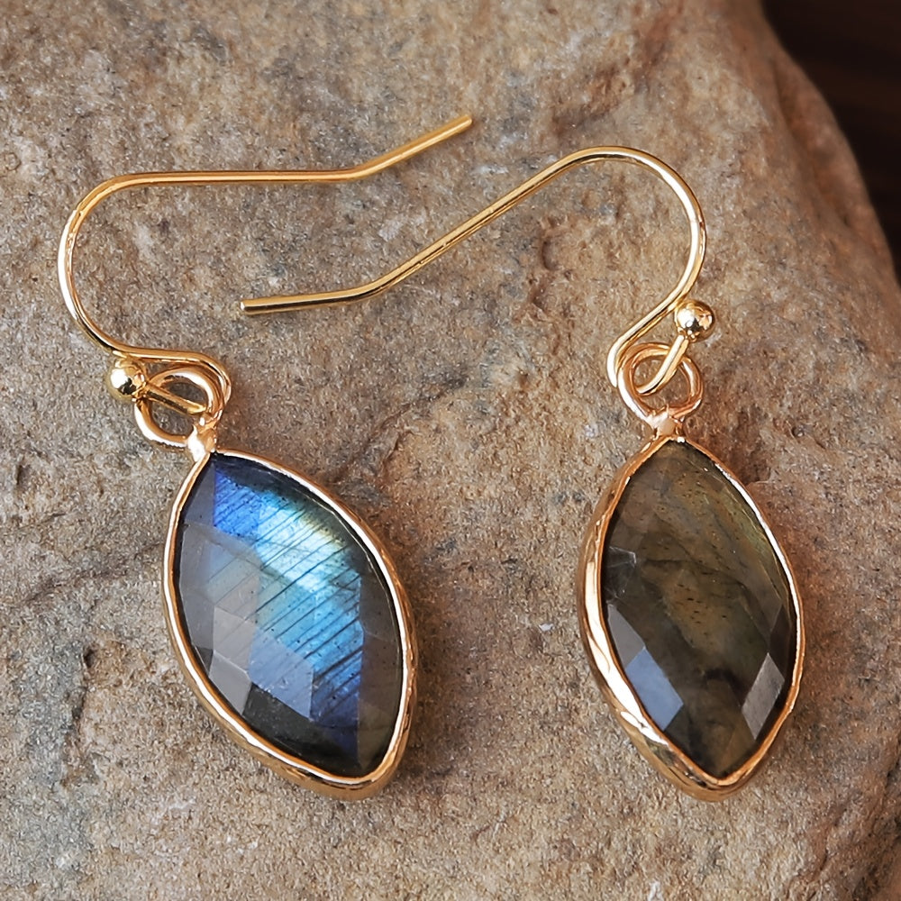 Vintage Iridescent Grey Stone Dangle Earrings with Soft Shimmer