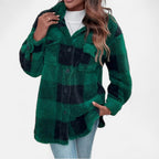 Checked Sherpa Jacket with Button Front and Oversized Fit