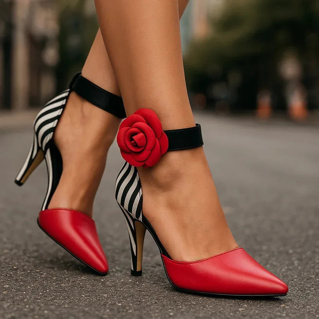Pointed Toe Heels with Floral and Leopard Detail