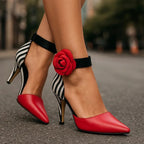 Pointed Toe Heels with Floral and Leopard Detail