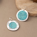 Vintage Bohemian Round Blue-Green Stone Earrings with Earthy Tone