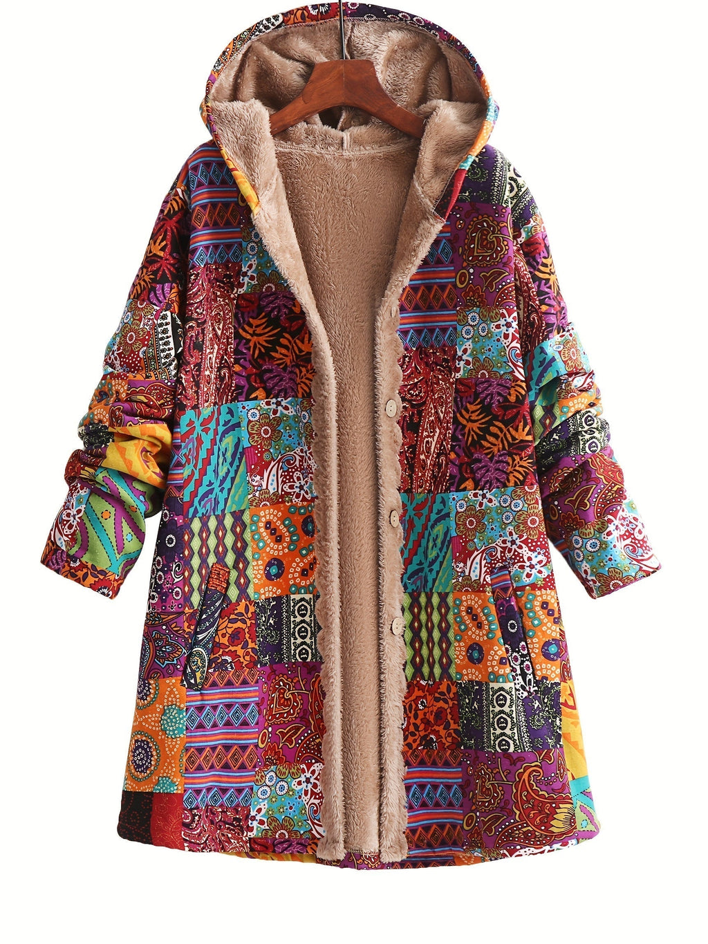 Patchwork Hooded Jacket with Lined Interior