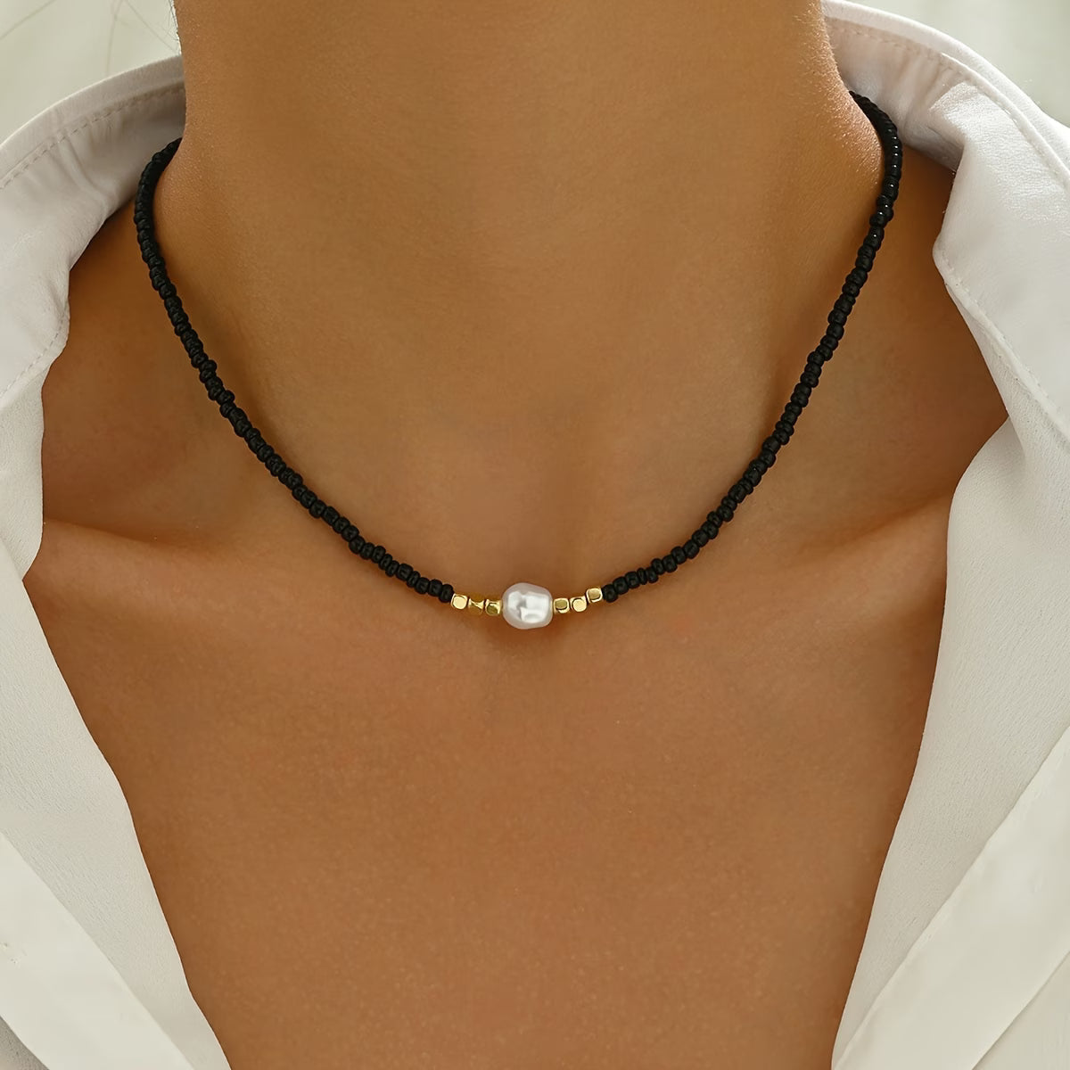 Minimal Faux Pearl Necklace with Extender Chain for Easy Fit