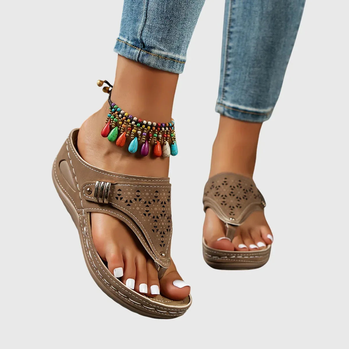 Slip-On Sandals with Striped Detail