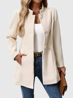 Collarless Jacket with Button Closure and Pockets