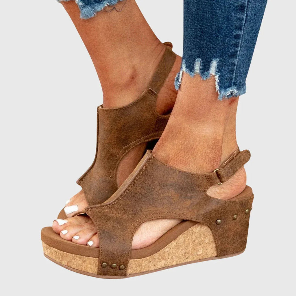 Wedge Sandals with Buckle Strap and Cushioned Footbed