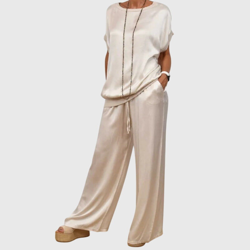 Conjunto de dos piezas refinado con pantalones de pierna ancha