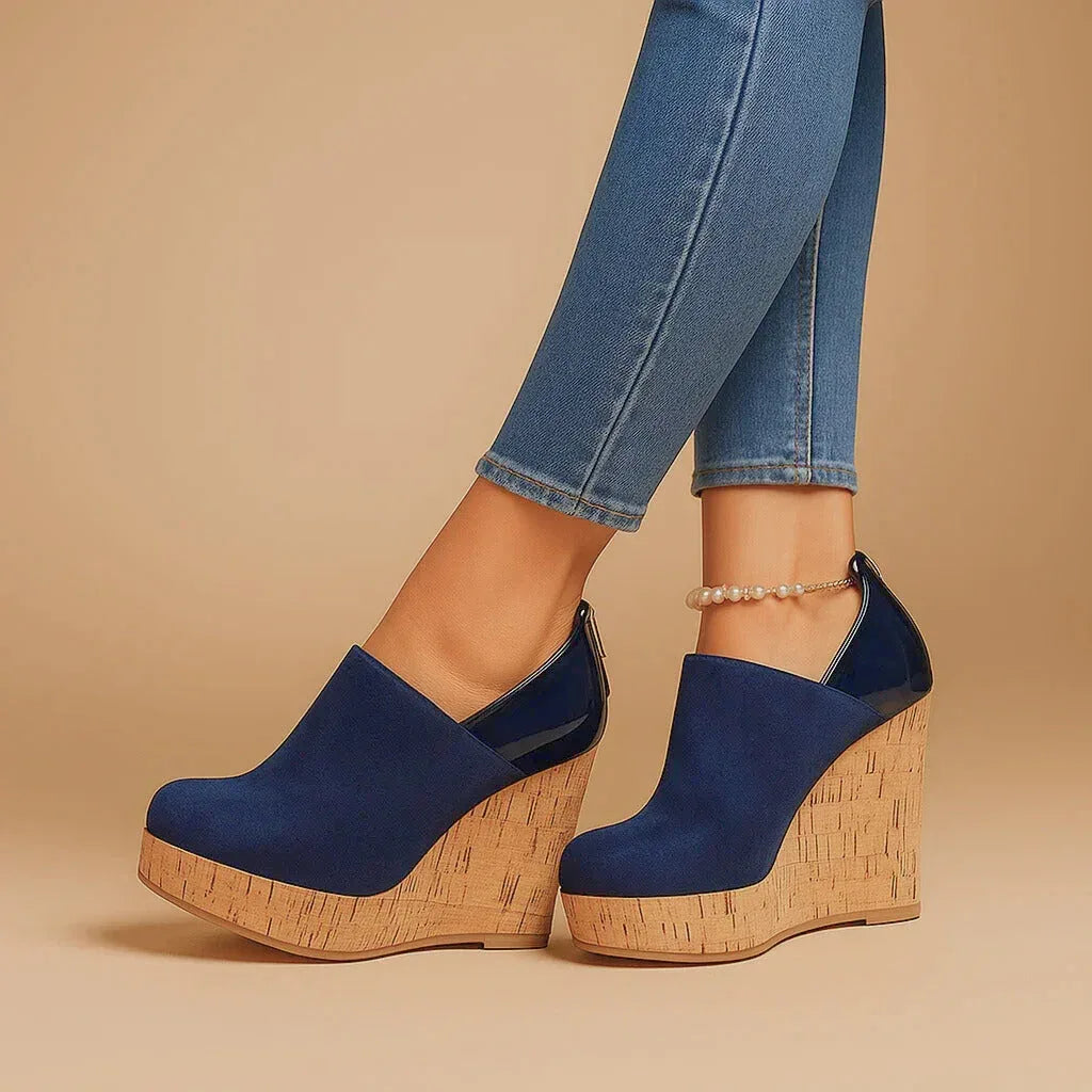 Suede Look Wedge Platforms with Cork Sole