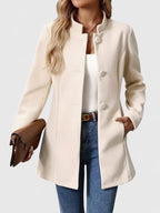Collarless Jacket with Button Closure and Pockets