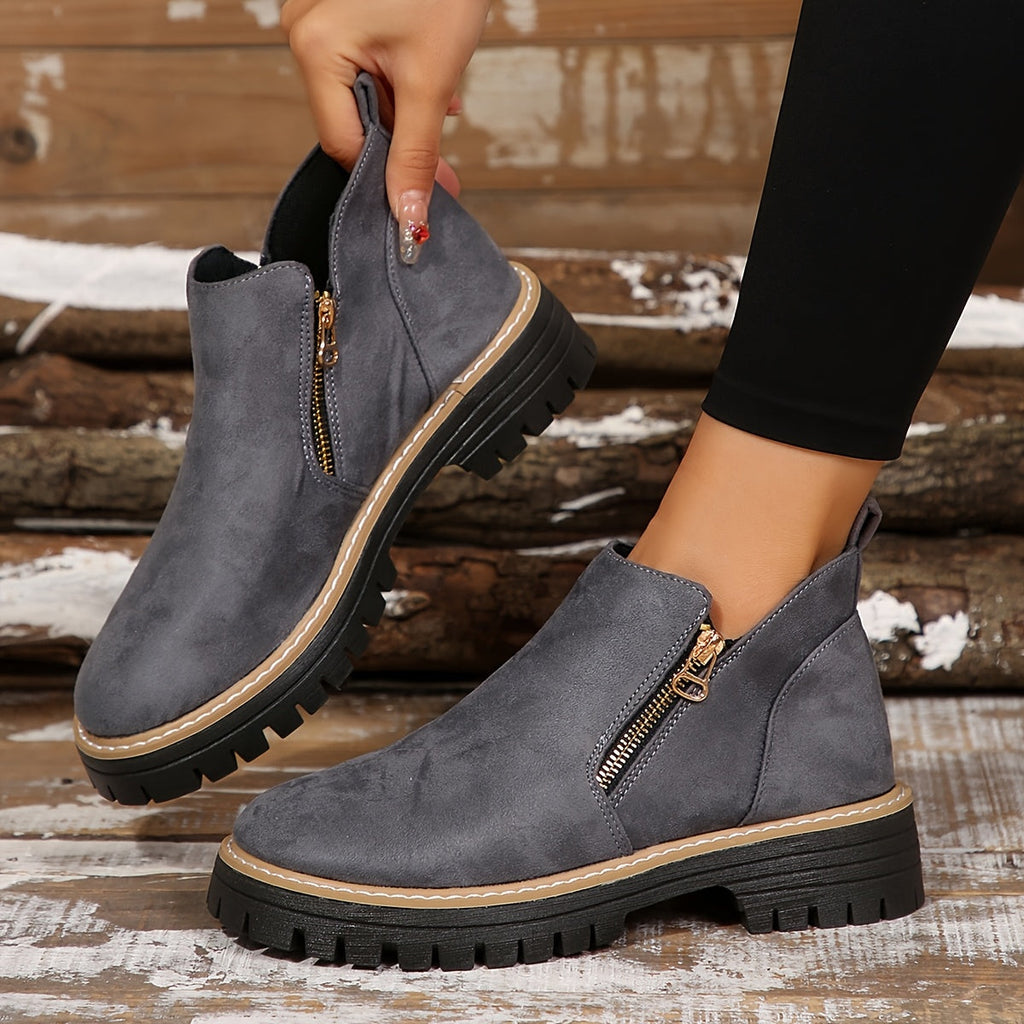 Ankle Boots with Side Zip and Sturdy Outsole