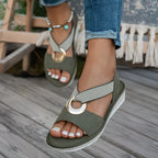 Flat Sandals with Metal Buckle and Cushioned Sole