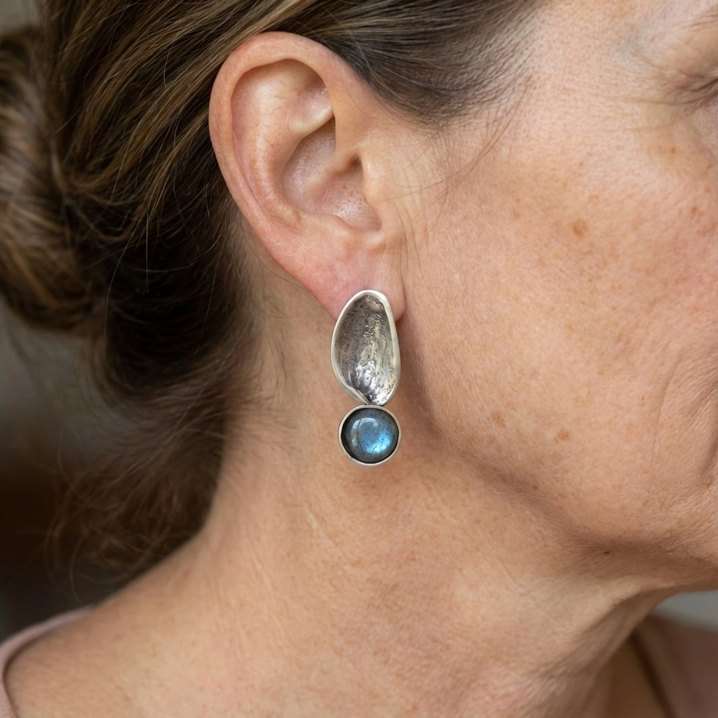 Vintage Oval Drop Earrings in Silver Colour with Graceful Shape