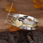 Vintage-Style Patterned Heart Spinner Ring with Two-Tone Finish