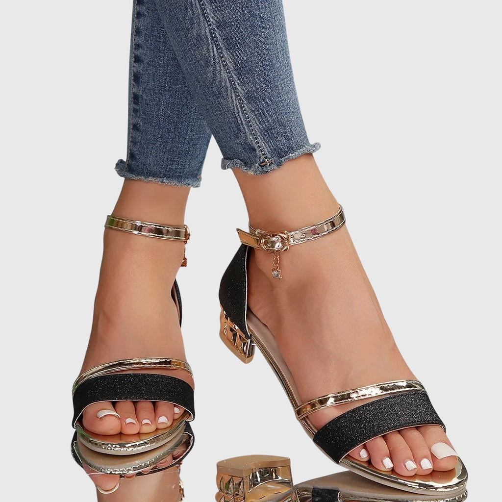 Heeled Sandals with Metallic Finish