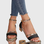 Heeled Sandals with Metallic Finish