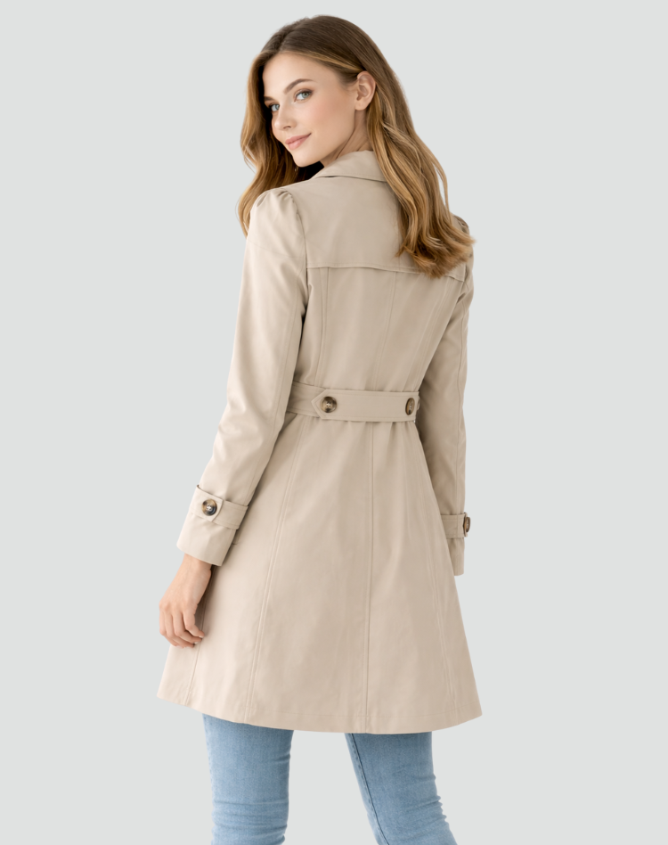 Gabardina de largo medio con cuello de solapa y detalle de botones