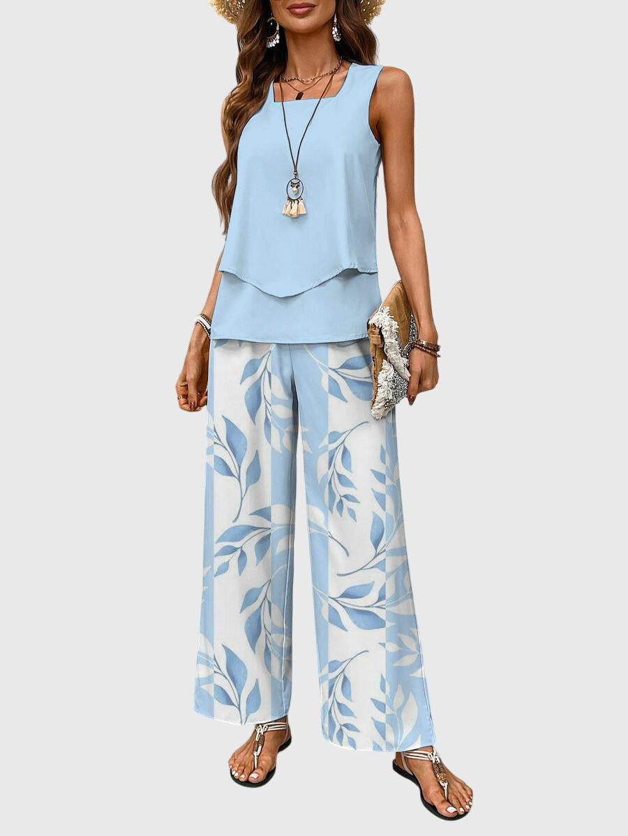 Square Neck Summer Two Piece Set with Relaxed Fit