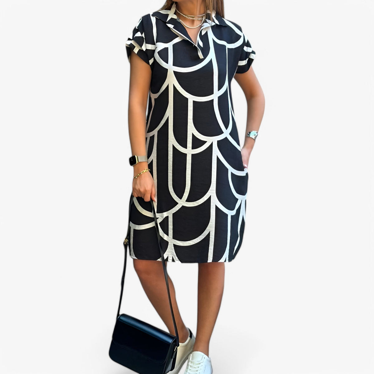 Vestido midi por capas con manga corta y caída fluida