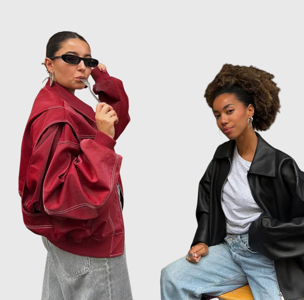 Oversized Leather Look Jacket in Bold Red