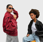 Oversized Leather Look Jacket in Bold Red