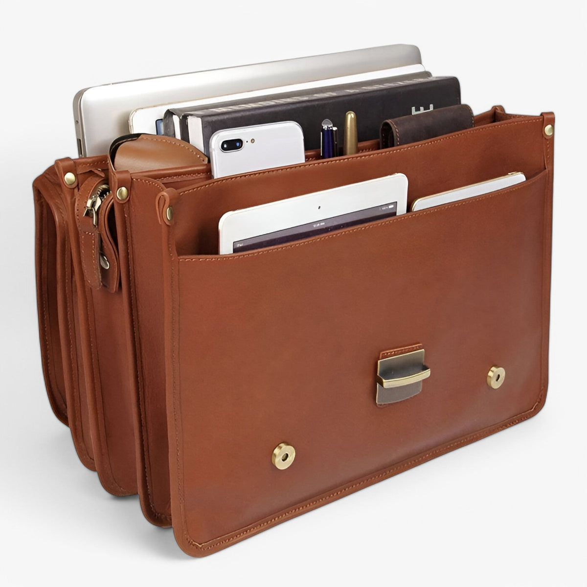 Faux Leather Portfolio Bag with Multiple Compartments for Work