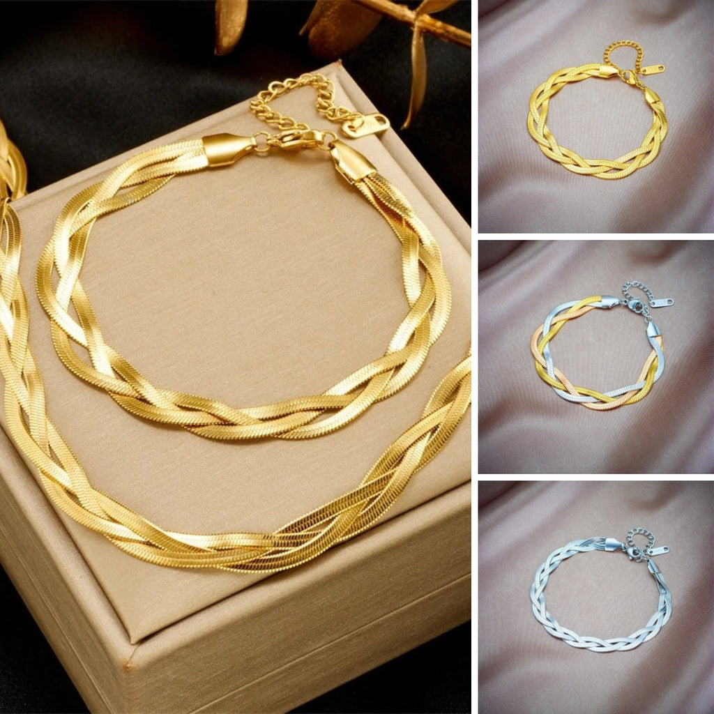 Set med ormkedjearmband och halsband i rostfritt stål