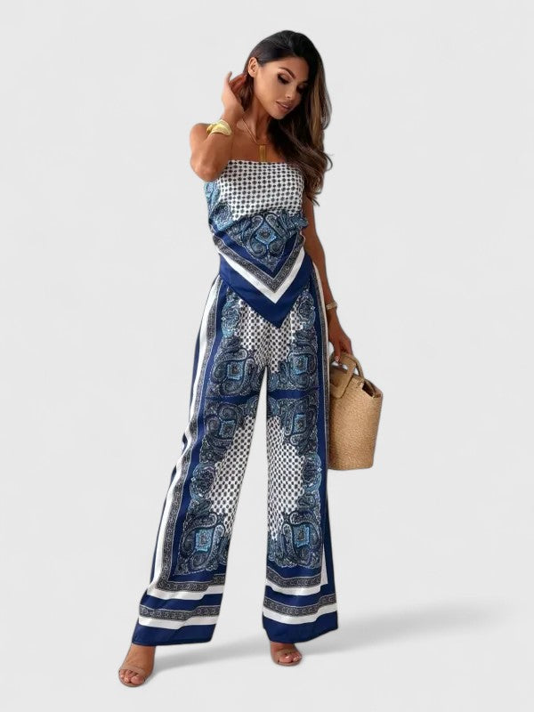 Fitted Two Piece Set with Tie Detail Trousers