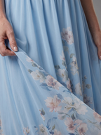 Sleeveless V-Neck Floral Print Midi Dress