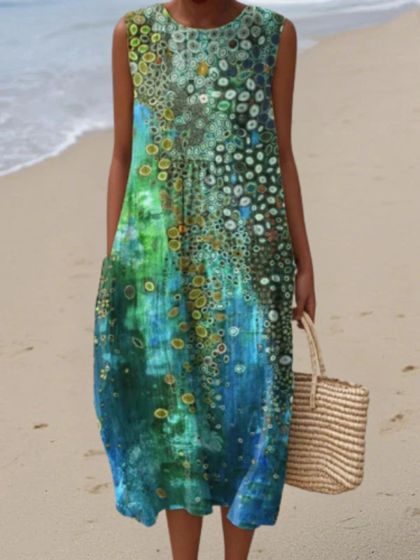 Midi Dress with Wildflower Embroidery and Relaxed Fit