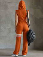 Hooded Sleeveless Jumpsuit with Zip Front and Wide Leg