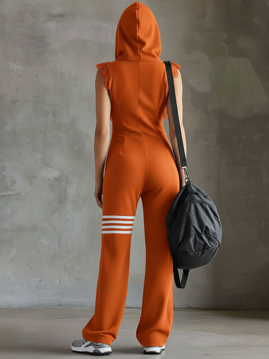 Hooded Sleeveless Jumpsuit with Zip Front and Wide Leg